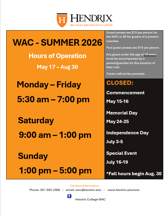 WAC Summer 2026 Hours